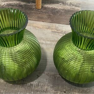 Green Textured Glass Vase Set